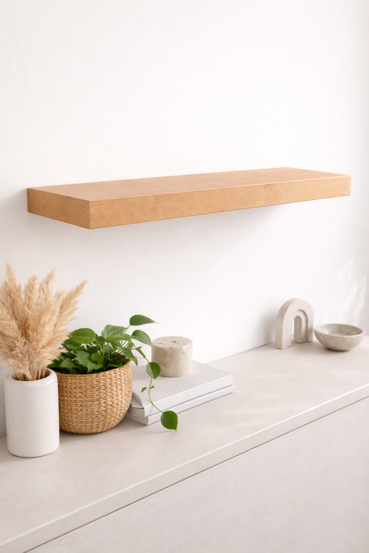 Amish Solid Wood Floating Shelf – (RAW, Natural Maple, White)