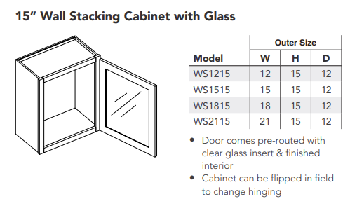 15" Wall Stacking Cabinet with Glass (Narrow)