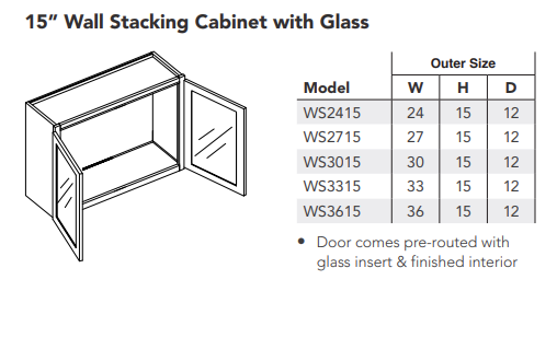 15" Wall Stacking Cabinet with Glass (Wide)