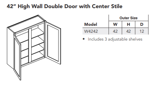 42" High Wall Double Door with Center Stile