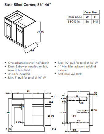 Base Blind Corner, 36"-46"