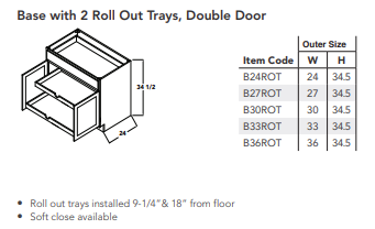 Base with 2 Roll Out Trays, Double Door