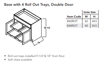 Base with 4 Roll Out Trays, Double Door