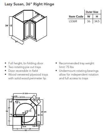 Lazy Susan, 36" Right Hinge