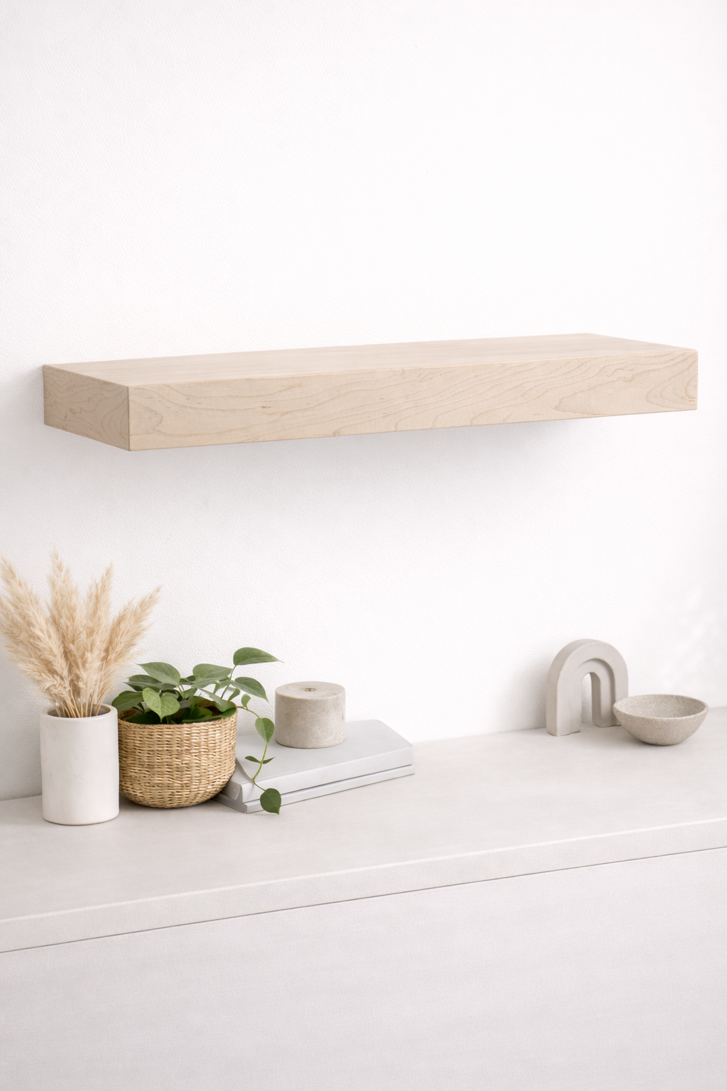 Amish Solid Wood Floating Shelf –  (RAW, Natural Maple, White)