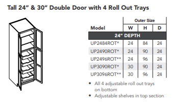 Tall 24" & 30" Double Door with 4 Roll Out Trays