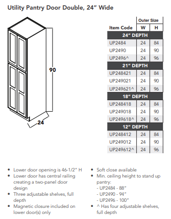 Utility Pantry Door Double, 24" Wide