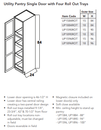 Utility Pantry Single Door with Four Roll Out Trays