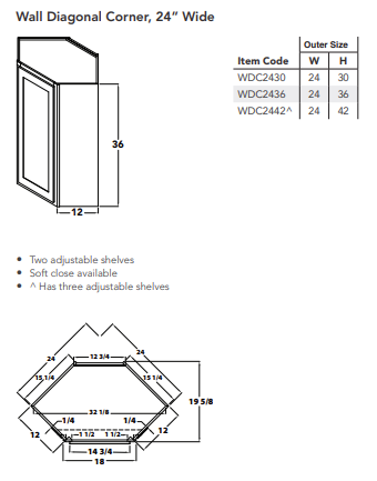 Wall Diagonal Corner, 24" Wide