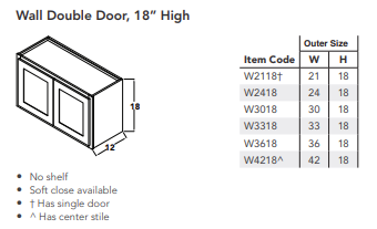 Wall Double Door, 18" High