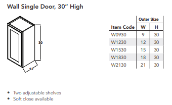 Wall Single Door, 30" High